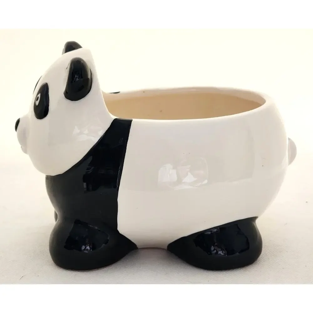 Vintage Cute Panda Ceramic Planter Pot Black White 8